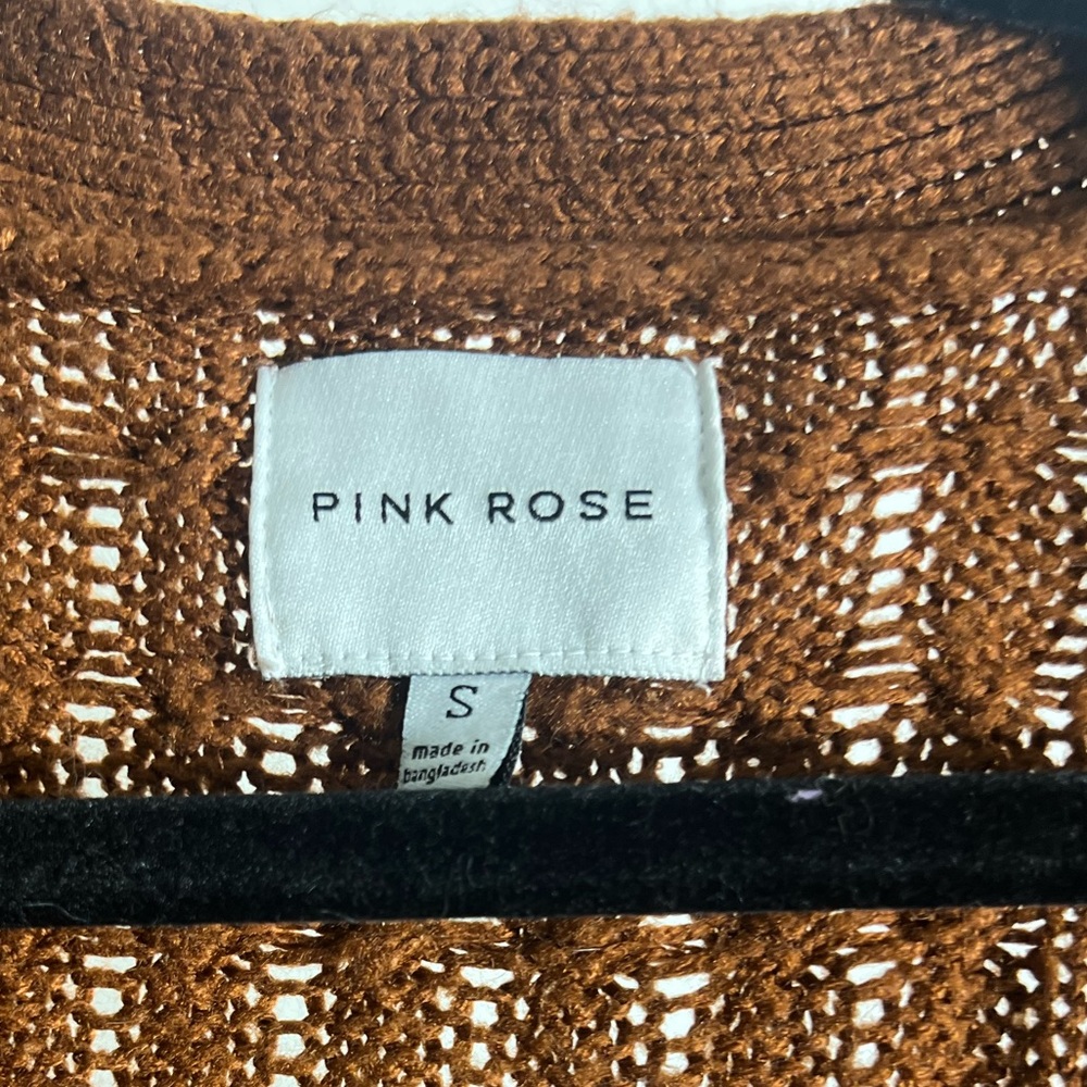 Pink Rose Burnt Orange Sienna Mid Thigh Medium Length Knit Cardigan